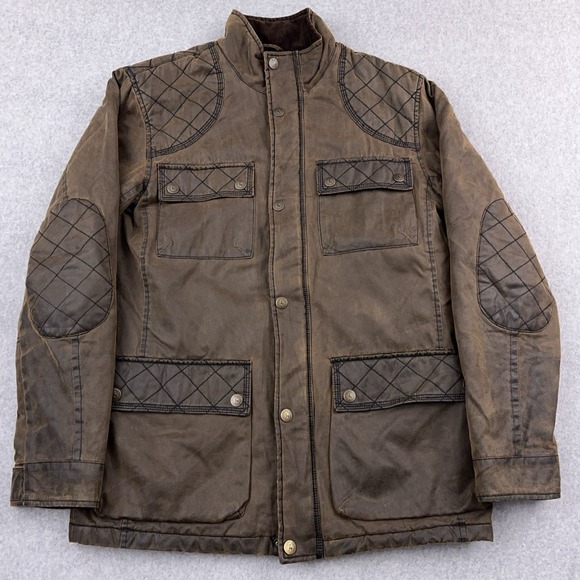 PG Fields Other - PG Fields Chore‎ Jacket Mens M Brown Patina Full Zip Barn Coat Patches Waxed